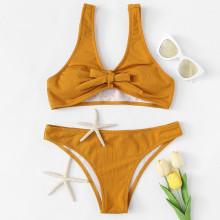 Shein Solid Knot Front Bikini Set