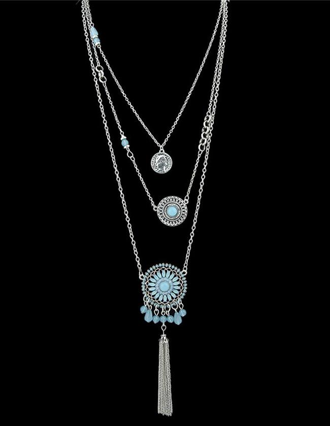 Shein Blue Gemstone Multilayers Pendants Necklace