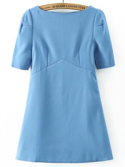 Shein Blue Boat Neck Short Sleeve Dress