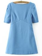 Shein Blue Boat Neck Short Sleeve Dress