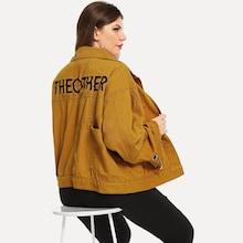 Shein Plus Letter Embroidered Drop Shoulder Denim Jacket
