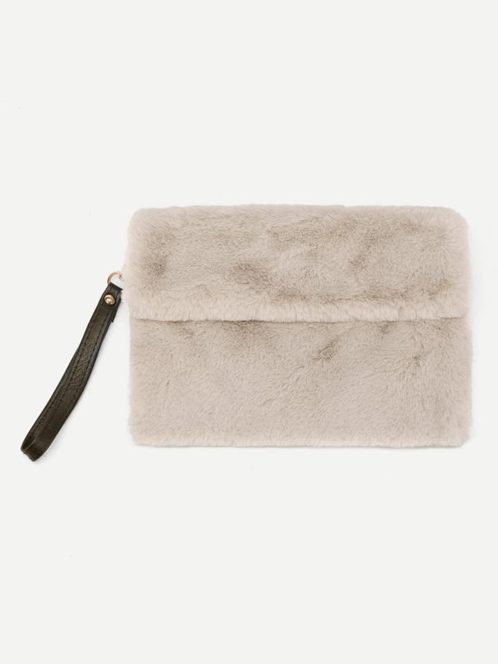 Shein Faux Fur Clutch Bag With Pu Strap