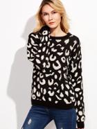 Shein Black Drop Shoulder Leopard Sweater