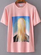 Shein Pink Girl Print Short Sleeve T-shirt