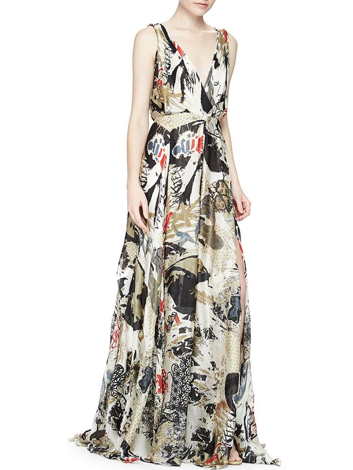 Shein Multicolor V Neck Backless Print Maxi Dress