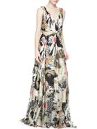 Shein Multicolor V Neck Backless Print Maxi Dress