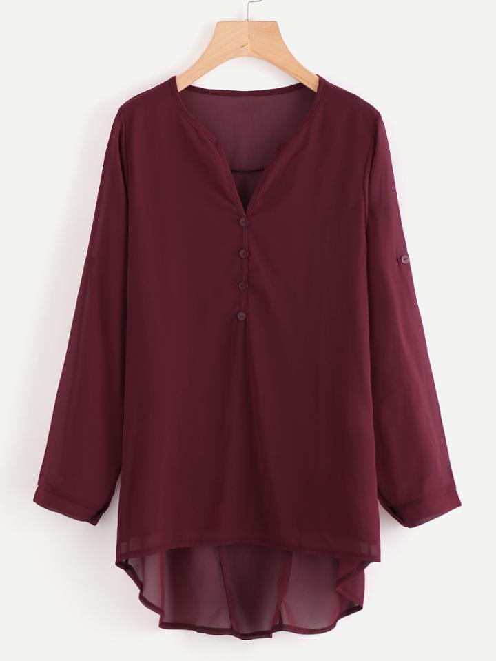 Shein Dip Hem Chiffon Long Blouse