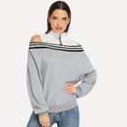 Shein Open Shoulder Zip Front Sweatshirt