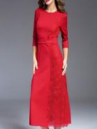 Shein Red Crew Neck Contrast Lace Long Dress