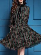 Shein Green Bowtie Elastic-waist Floral Dress