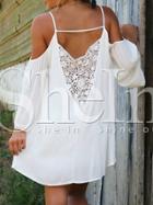 Shein White Long Sleeve Lovely Adorable Sweet Mature Cold Shoulder Dress