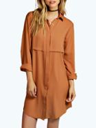 Shein Khaki Lapel Loose Casual Shirt Dress