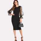 Shein Pearl Beaded Mesh Sleeve Form Fitting Dress