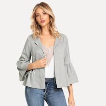 Shein Ruffle Sleeve And Hem Open Front Coat