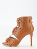 Shein Tan Strappy Peep Toe Lace Up High Heels