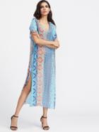 Shein Blue Geometric Print Slit Side Dress