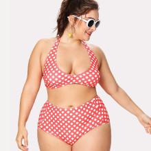 Shein Plus Polka Dot Halter Bikini Set