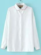 Shein White Embroidered Lapel Buttons Loose Blouse