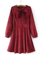 Shein Red Velvet Bow Detail Skater Dress