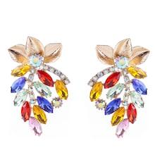 Shein Color Block Rhinestone Leaf Stud Earrings
