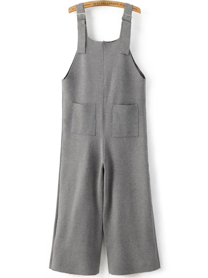 Shein Grey Front Pocket Knit Overall Pants