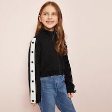 Shein Girls Buttoned Contrast Panel Zip Up Sweatshirt
