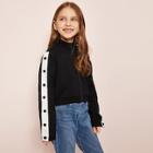 Shein Girls Buttoned Contrast Panel Zip Up Sweatshirt