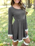 Shein Lace Trimmed Bell Sleeve Skater Dress