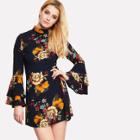 Shein Flounce Sleeve Flower Print Dress