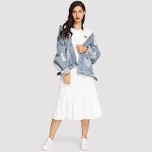 Shein Striped Trim Ruffle Hem Polo Dress