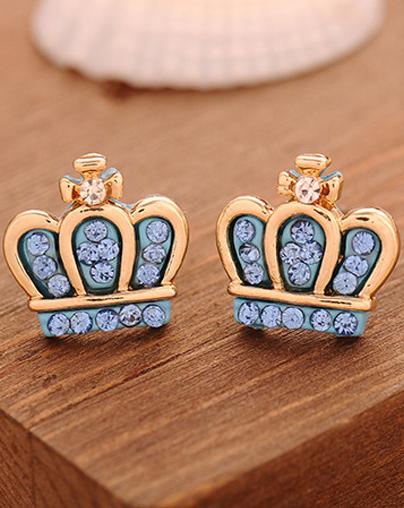 Shein Blue Diamond Gold Crown Earrings