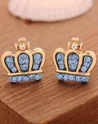 Shein Blue Diamond Gold Crown Earrings