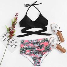 Shein Palm Print Wrap Swimsuit