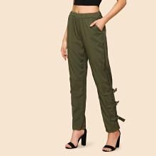 Shein Elastic Waist Strap Deatil Pants