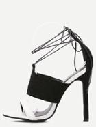 Shein Black Faux Suede Strappy Lace-up Heeled Sandals