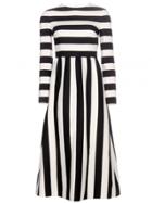 Shein Black White Monochrome Banded Round Neck Striped Dress