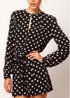 Rosewe Cute Polka Dot Print Long Sleeve Rompers For Lady