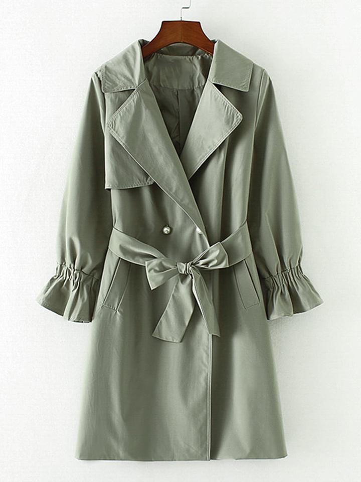 Shein Faux Pearl Detail Trench Coat With Belt