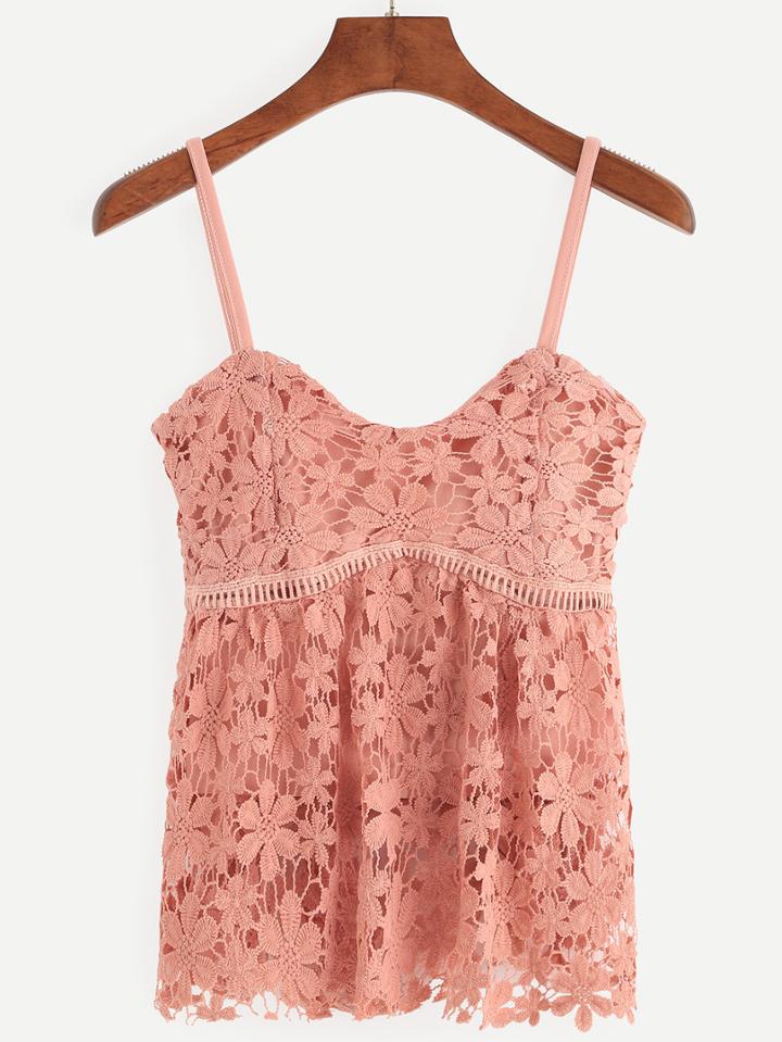 Shein Pink Hollow Out Flower Crochet Cami Top