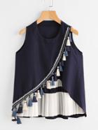 Shein Contrast Panel Tassel Trim Overlap Tank Top