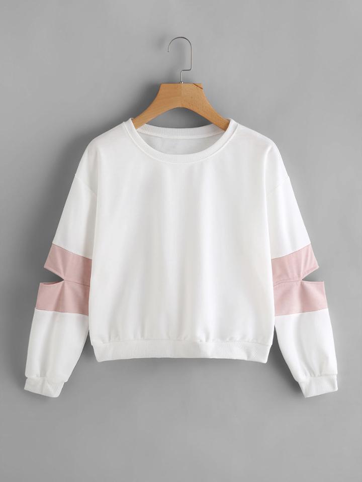 Shein Contrast Cut Out Sleeve Sweatshirt