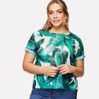 Shein Plus Rolled Up Sleeve Tropical Print Tee