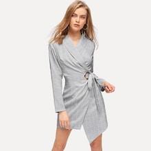 Shein Shawl Collar Surplice Wrap Knot Dress