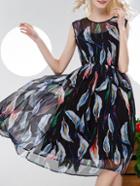 Shein Black Sheer Feather Print High Low Dress