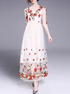 Shein Flowers Gauze Embroidered Maxi Dress
