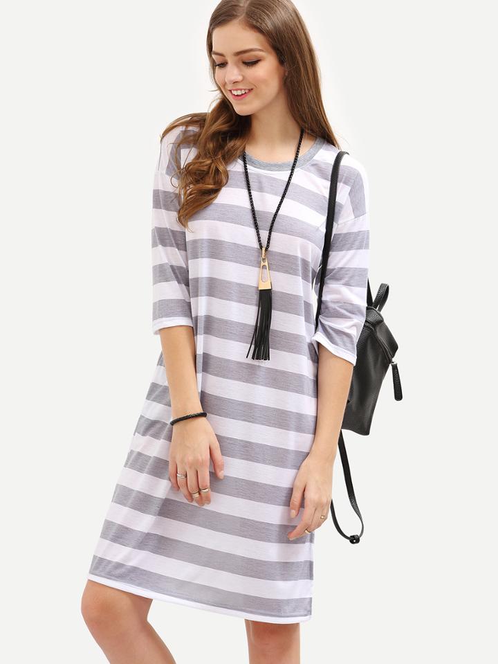 Shein Grey Striped Shift Tee Dress
