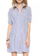 Rosewe Vogue Turndown Collar Stripe Design Long Sleeve Dress