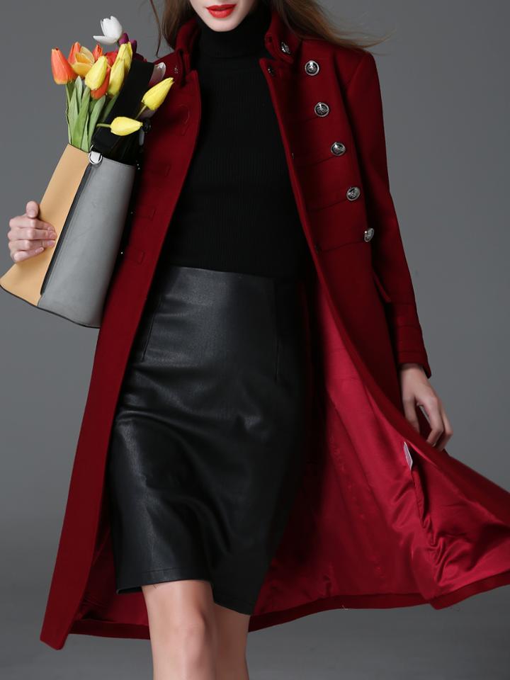 Shein Red Collar Pockets Long Coat