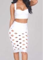 Rosewe Criss Cross Backless White Two Piece Dress Set