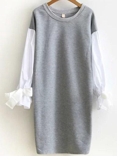 Shein Grey Color Block Tie Cuff Side Slit Sweatshirt Dress